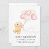 ベア1st誕生日招待状、ガールファースト誕生日 招待状 (正面/裏面)