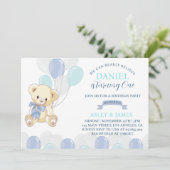 ベア1th誕生日招待状テディベアバルーン サンキューカード (スタンド正面)