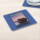 ベア・アンド・キュブアイダホ・ヴィンテージ・トラベル・ポスター スクエアペーパーコースター (アングル)