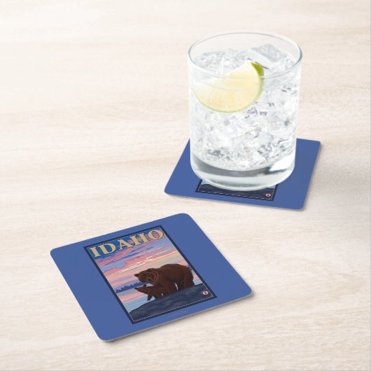ベア・アンド・キュブアイダホ・ヴィンテージ・トラベル・ポスター スクエアペーパーコースター (インサイチュ)