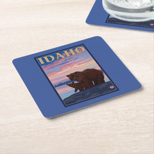ベア・アンド・キュブアイダホ・ヴィンテージ・トラベル・ポスター スクエアペーパーコースター (アングル)