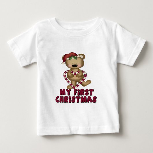 ベア&キャンディーケーンベビーズ初めてのクリスマス ベビーTシャツ (正面)