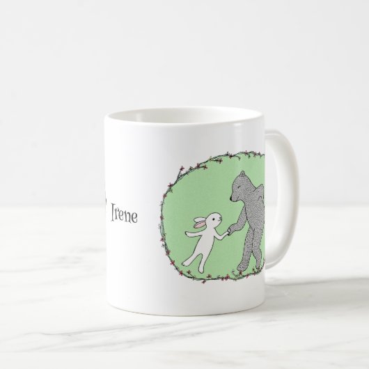 ベア&バニーウサギ踊り名前をカスタムする コーヒーマグカップ (正面右)