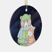 ベア&バニーカップルのクリスマス一緒に名前をカスタムする セラミックオーナメント (右)