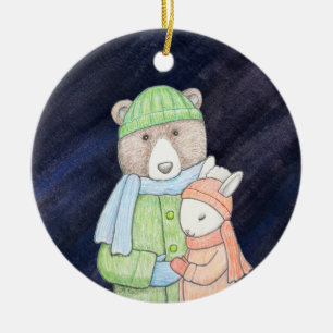 ベア&バニーカップルのクリスマス一緒に名前をカスタムする セラミックオーナメント