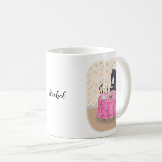 ベア&バニーティータイムカウトルカップル名前をカスタムする コーヒーマグカップ (正面右)