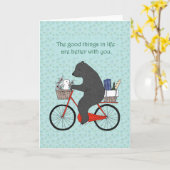 ベア&バニー・オン・バイシクル、かわいい恋にピクニックへ カード (黄色い花)