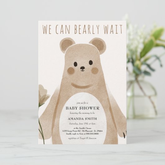 ベア・ボホ・ベビーシャワーを初めて待つことができる 招待状 (スタンド正面)