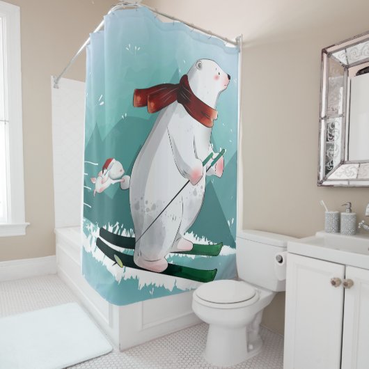 ベア·ラバーズ|北極熊スキーがおもしろい可愛い シャワーカーテン (インサイチュ)