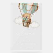 ベア、緑の熱気球、ベビーシャワーへようこそ アクリルサイン (正面)