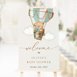 ベア、緑の熱気球、ベビーシャワーへようこそ ポスター