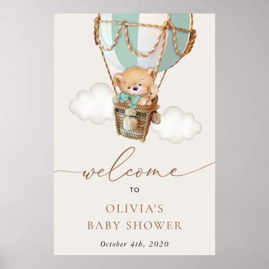 ベア、緑の熱気球、ベビーシャワーへようこそ ポスター (正面)