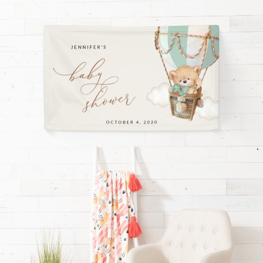 ベア、緑の熱気球、ベビーシャワーへようこそ 横断幕 (インサイチュ)