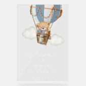 ベア、青い熱気球、最初の誕生日へようこそ アクリルサイン (正面)
