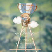 ベア,青い熱気球,赤ちゃんシャワー歓迎 アクリルサイン (ニュートラル)
