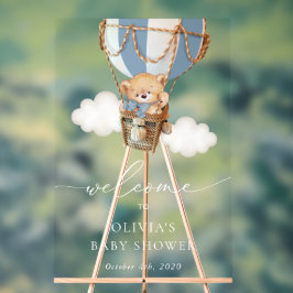 ベア,青い熱気球,赤ちゃんシャワー歓迎 アクリルサイン
