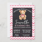 ベア – yおもしろい誕生祝いピンクテディベア 招待状 (正面)