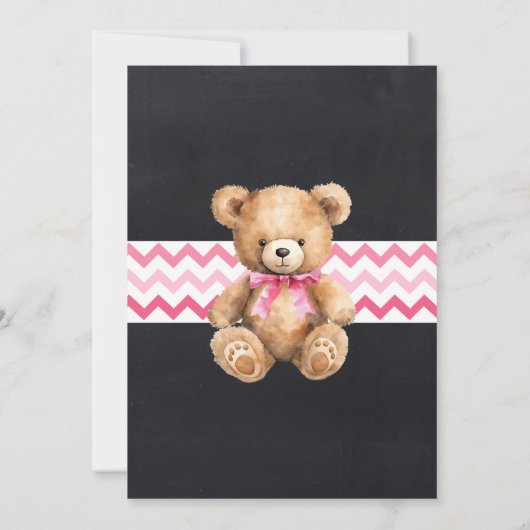 ベア – yおもしろい誕生祝いピンクテディベア 招待状 (裏面)