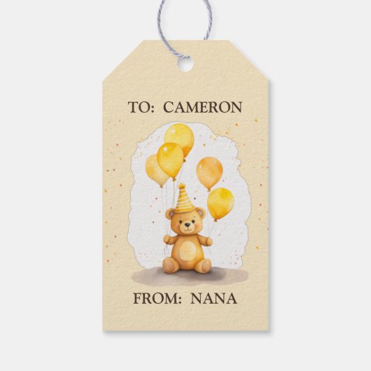 ベア – yファースト誕生日男女兼用イエローベア ギフトタグ (裏面)