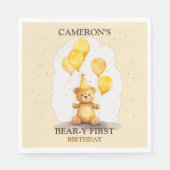 ベア – yファースト誕生日男女兼用イエローベア スタンダードランチョンナプキン (正面)