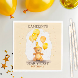 ベア – yファースト誕生日男女兼用イエローベア スタンダードランチョンナプキン