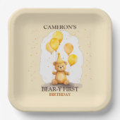 ベア – yファースト誕生日男女兼用イエローベア ペーパープレート (正面)