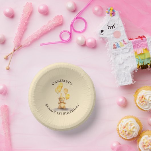 ベア – yファースト誕生日男女兼用イエローベア ペーパーボウル (パーティー)