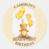 ベア – yファースト誕生日男女兼用イエローベア ラウンドシール (正面)