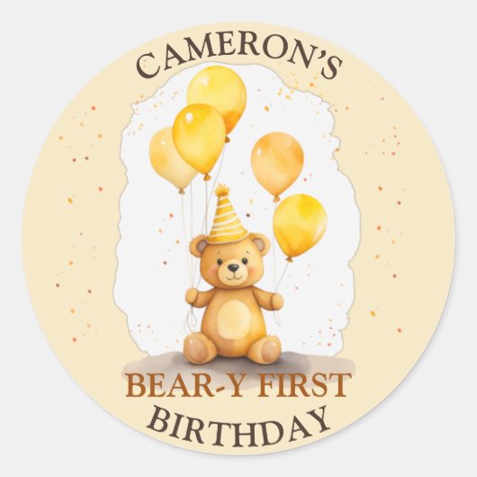 ベア – yファースト誕生日男女兼用イエローベア ラウンドシール (正面)