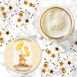 ベア – yファースト誕生日男女兼用イエローベア ラウンドペーパーコースター