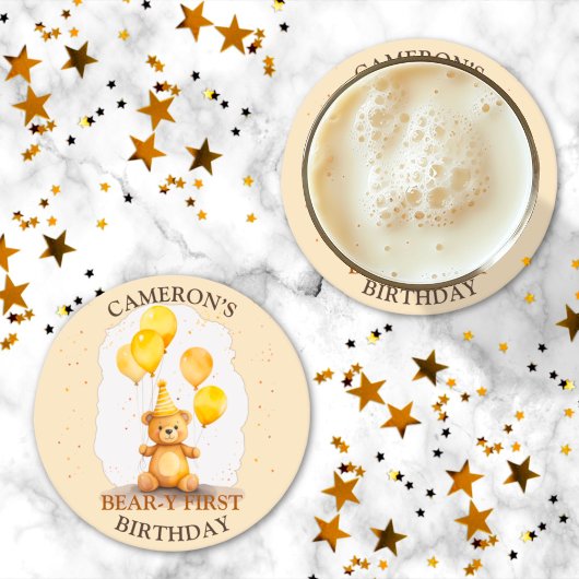 ベア – yファースト誕生日男女兼用イエローベア ラウンドペーパーコースター