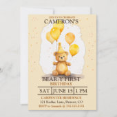 ベア – yファースト誕生日男女兼用イエローベア 招待状 (正面)