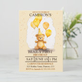 ベア – yファースト誕生日男女兼用イエローベア 招待状 (スタンド正面)