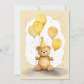 ベア – yファースト誕生日男女兼用イエローベア 招待状 (裏面)