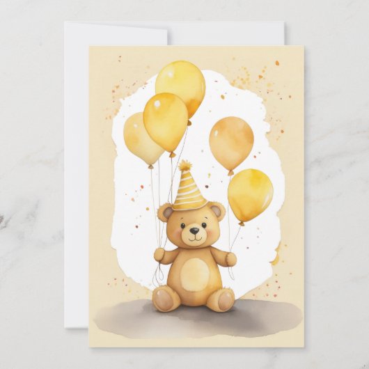 ベア – yファースト誕生日男女兼用イエローベア 招待状 (裏面)