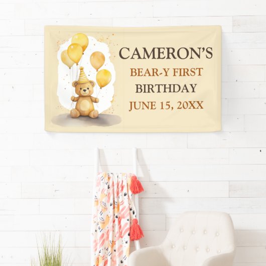 ベア – yファースト誕生日男女兼用イエローベア 横断幕 (インサイチュ)