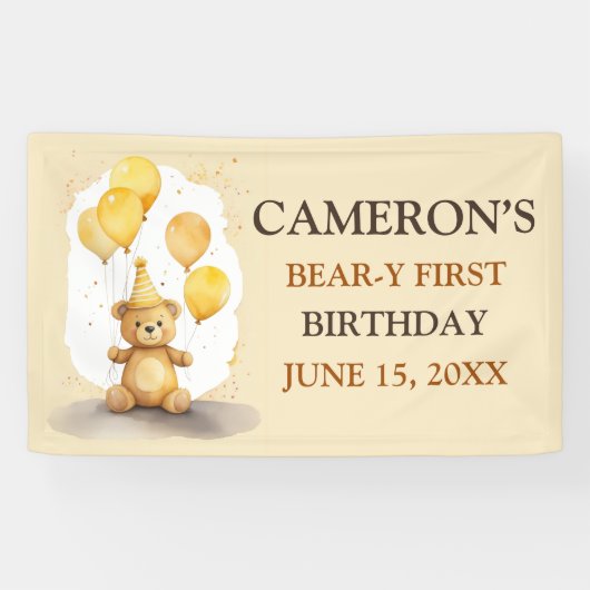 ベア – yファースト誕生日男女兼用イエローベア 横断幕 (横)