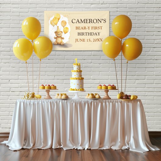 ベア – yファースト誕生日男女兼用イエローベア 横断幕