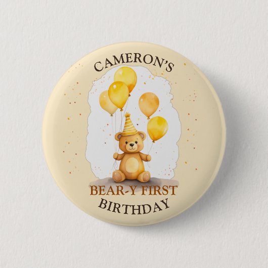 ベア – yファースト誕生日男女兼用イエローベア 缶バッジ (正面)