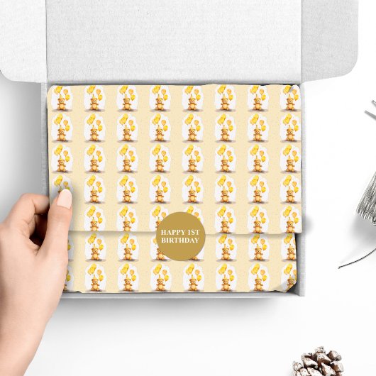 ベア – yファースト誕生日男女兼用イエローベア 薄葉紙