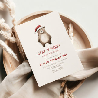 ベア – yメリー第1の誕生日招待状 招待状