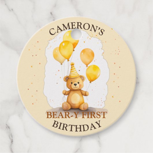 ベア – y最初の誕生日イエローベアギフトラベル フェイバータグ (正面)