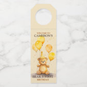 ベア – y最初の誕生日イエローベアーウェルカムサイン ボトルネックタグ (正面)