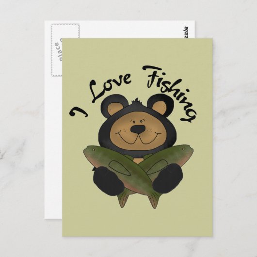 ベアI愛魚釣りTシャツとギフト ポストカード (正面/裏面)