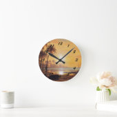 ベイに魚釣りボートを持つ熱帯景観 ラウンド壁時計 (ホーム)