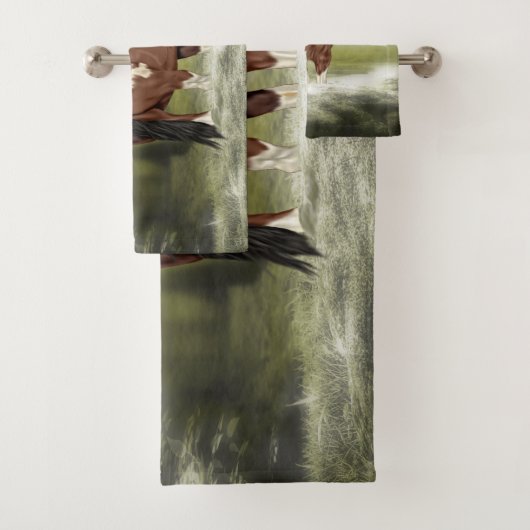 ベイアンドホワイトトビアーノ絵を描ホースプリント バスタオルセット (インサイチュ)