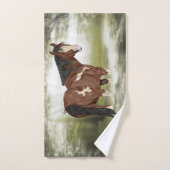 ベイアンドホワイトトビアーノ絵を描ホースプリント バスタオルセット (ハンドタオル)