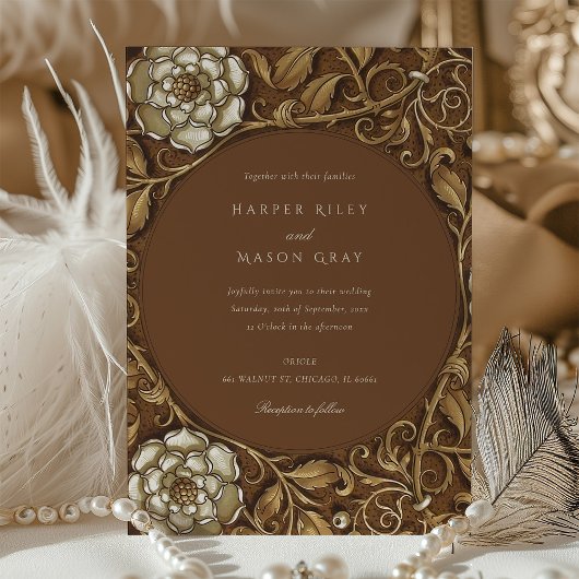 ベイエレガントジアールヌーボーフローラ結婚ズ 招待状