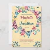 ベイエレガントジカラフル水色フローラ結婚 招待状 (正面)