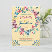 ベイエレガントジカラフル水色フローラ結婚 招待状 (スタンド正面)